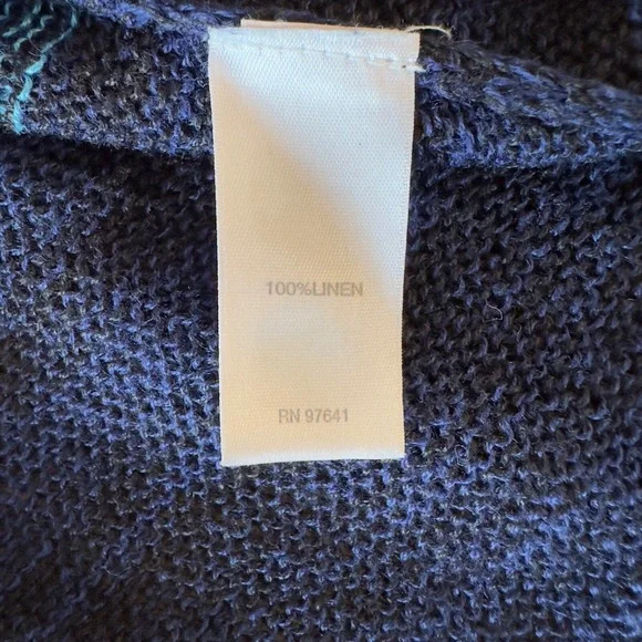 J.JILL 100% Linen‎ Open Knit Blue/Aqua Ombre Tunic-V-neck Tassels-Size M - Picture 11 of 16